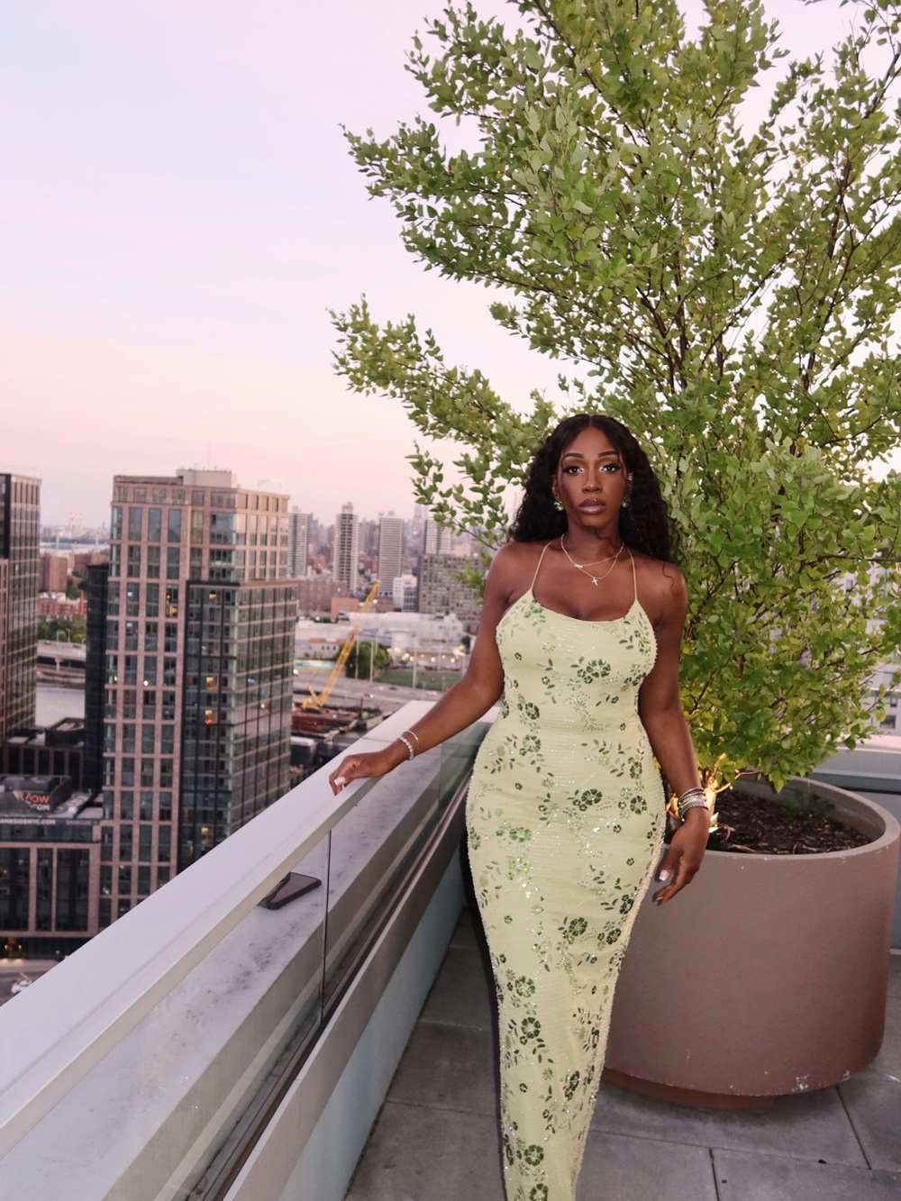 Chartreuse Floral Sequin Maxi Dress – XL